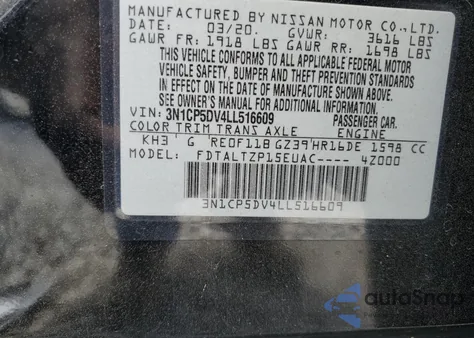 2020 Nissan Kicks Sr из США, поврежденный, VIN 3N1CP5DV4LL516609